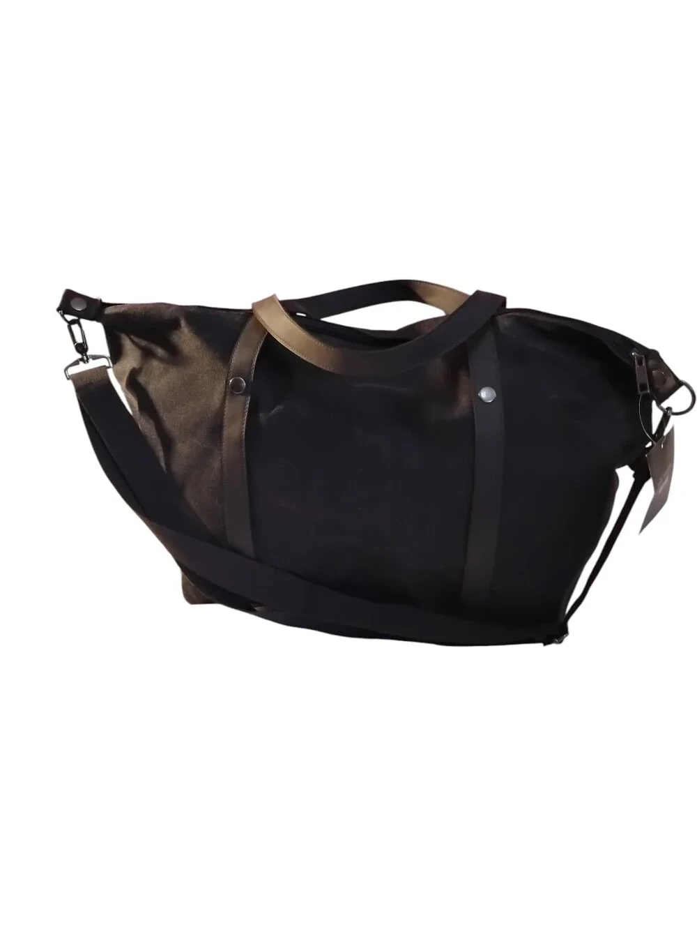 John Varvatson Weekender Duffle Bag. Black Canvas With Leather Straps.